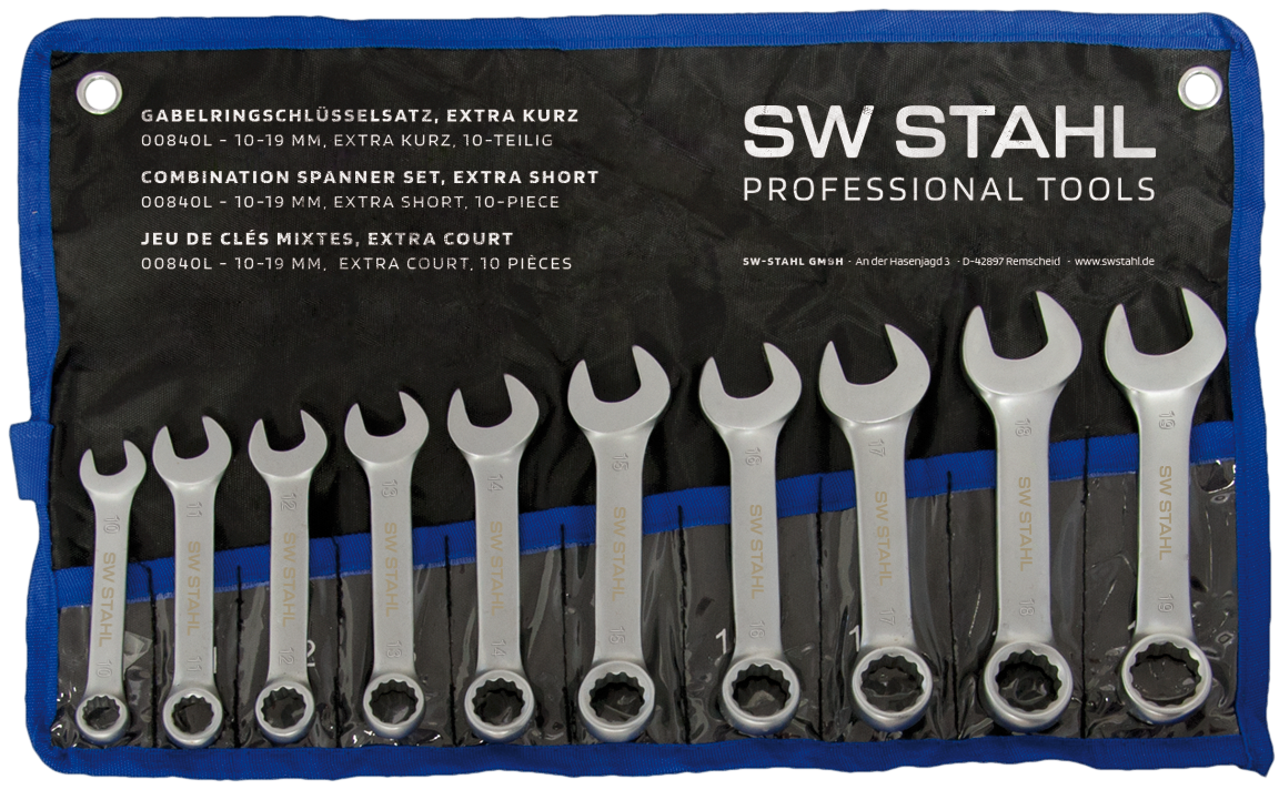SW-STAHL 00840L Gabelringschlüsselsatz, 10-19 mm, extra kurz, 10-teilig