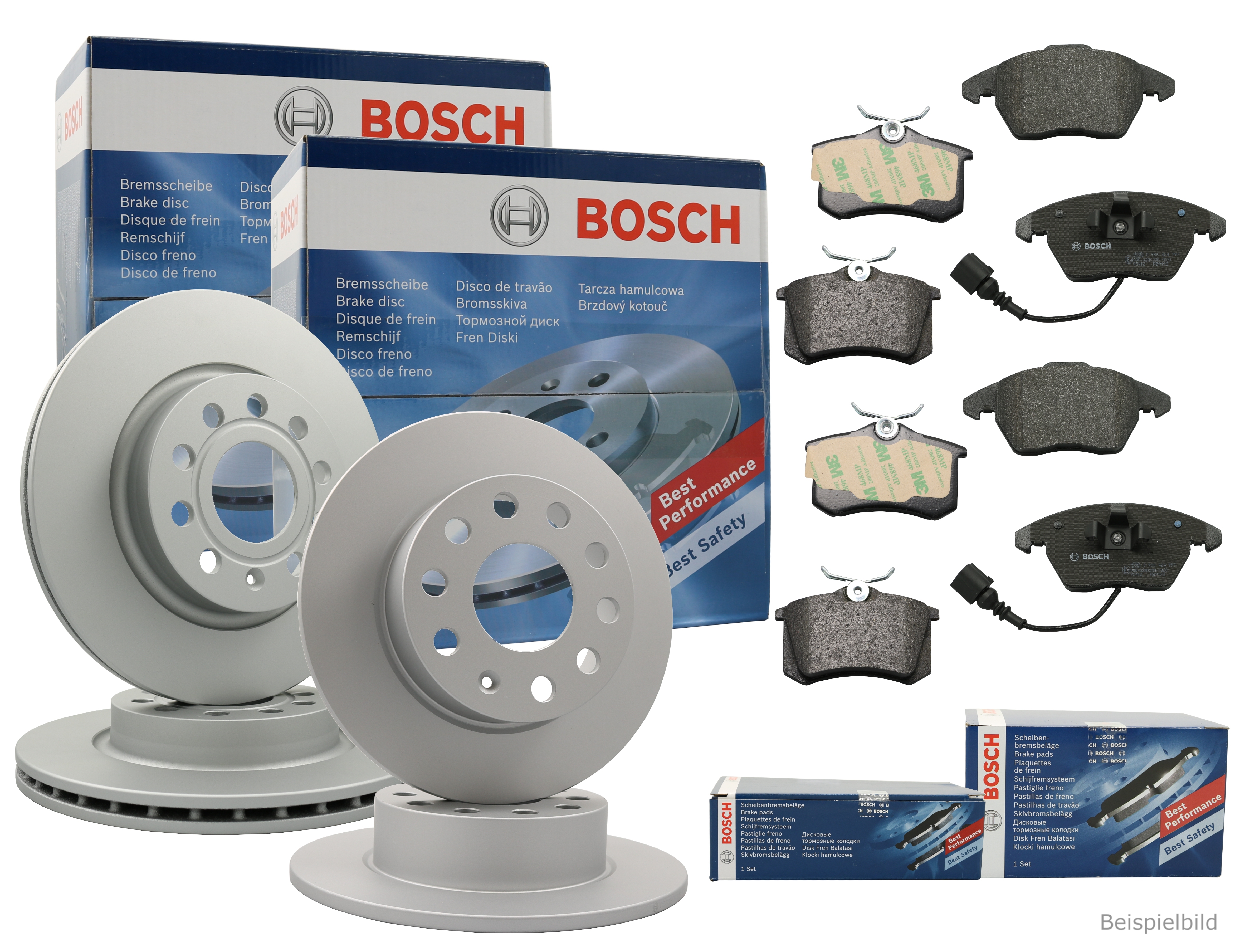 Bosch Bremsenset Bremsscheiben + Bremsbeläge vorne + hinten VW PASSAT Golf VII