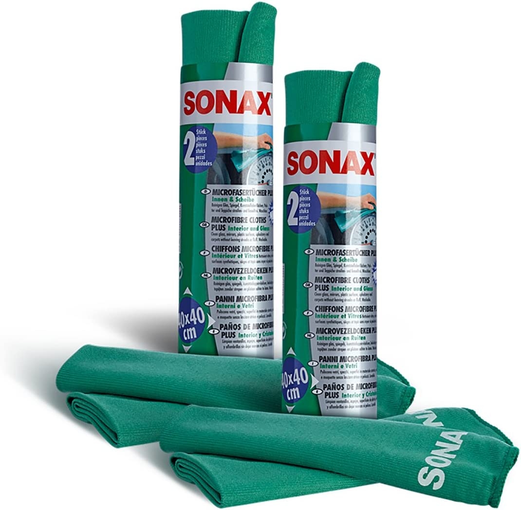 SONAX 2X 04165410 MicrofaserTücher Plus Innen und Scheibe 2 Stück