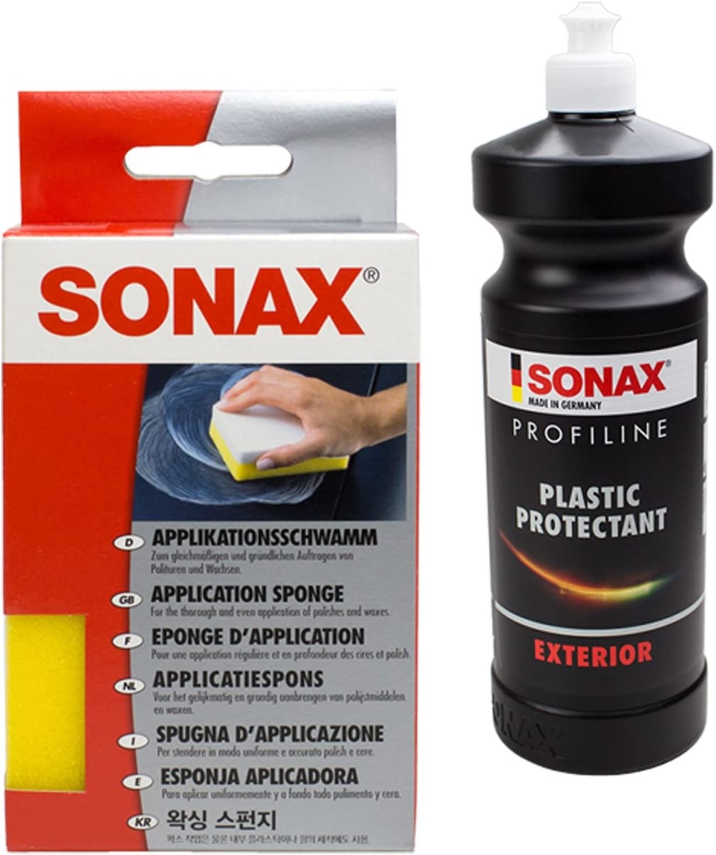 SONAX Applikationsschwamm + Prodiline Kunststoffpflege Set