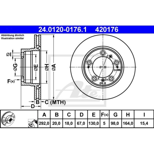 Bremsscheibe ATE 24.0120-0176.1 für PORSCHE, Hinterachse