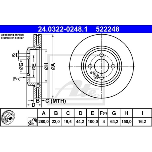 Bremsscheibe ATE 24.0322-0248.1 PowerDisc für MINI, Vorderachse