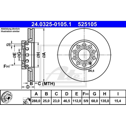 Bremsscheibe ATE 24.0325-0105.1 PowerDisc für SEAT SKODA VAG, Vorderachse