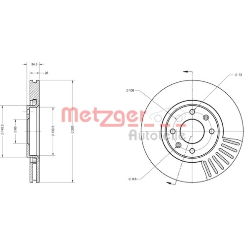 Bremsscheibe METZGER 6110050 COATED GREENPARTS für CITROËN PEUGEOT, Vorderachse