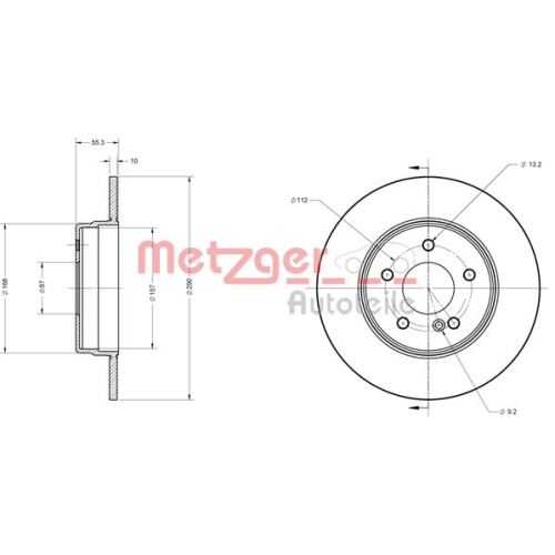 Bremsscheibe METZGER 6110115 COATED für MERCEDES-BENZ, Hinterachse