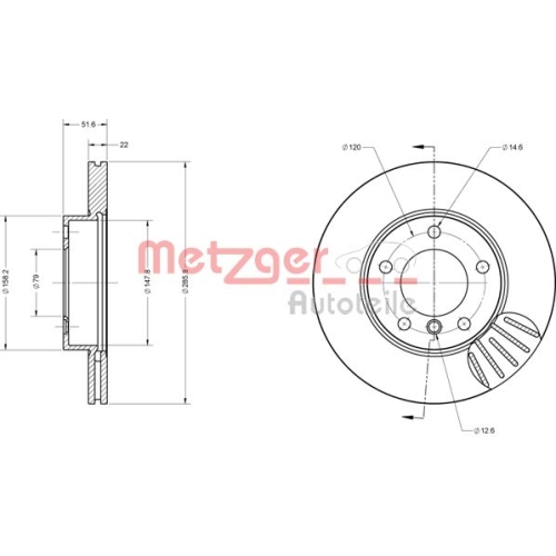 Bremsscheibe METZGER 6110712 COATED für BMW MINI, Hinterachse, Vorderachse