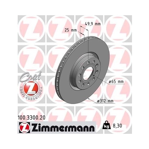 ZIMMERMANN Bremsenset Bremsscheiben + Bremsbeläge vorne VW TIGUAN TOURAN GOLF