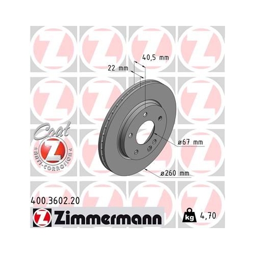 Bremsscheibe ZIMMERMANN 400.3602.20 COAT Z für MERCEDES-BENZ, Vorderachse