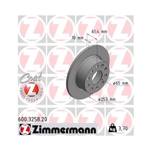 Bremsscheibe ZIMMERMANN 600.3258.20 COAT Z für VAG, Hinterachse