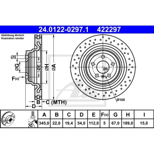 Bremsscheibe ATE 24.0122-0297.1 für MERCEDES-BENZ, Hinterachse