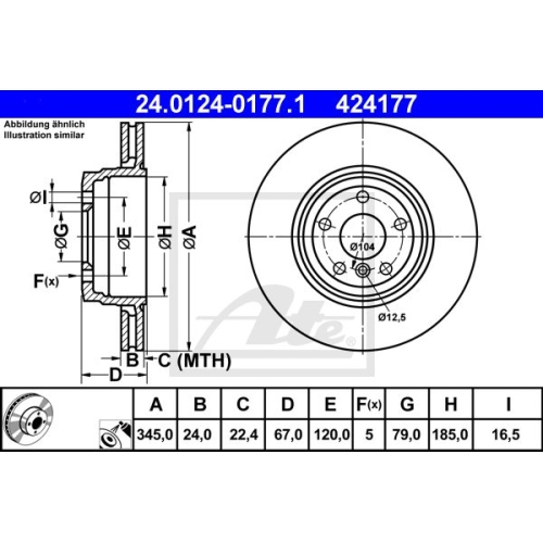 Bremsscheibe ATE 24.0124-0177.1 für BMW, Hinterachse