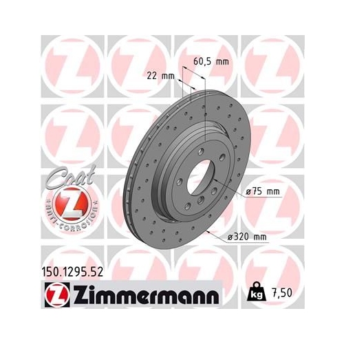 Bremsscheibe ZIMMERMANN 150.1295.52 SPORT COAT Z für BMW, Hinterachse