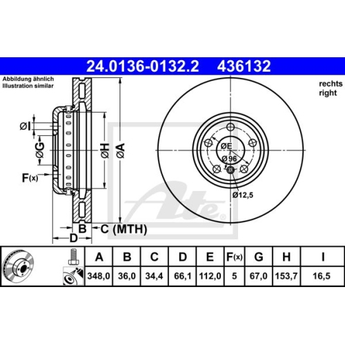 Bremsscheibe ATE 24.0136-0132.2 für BMW, Vorderachse, Vorderachse links