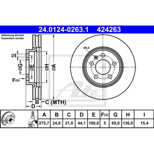 2x Bremsscheibe ATE 24.0124-0263.1 für SEAT VAG, Vorderachse