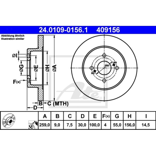 Bremsscheibe ATE 24.0109-0156.1 für TOYOTA ASTON MARTIN, Hinterachse