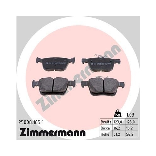 ZIMMERMANN Bremsenset Bremsscheiben + Bremsbeläge hinten VW GOLF VII TOURAN