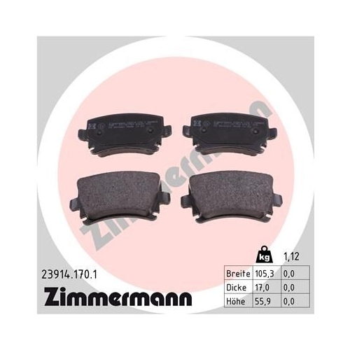 Zimmermann Bremsenset hinten Scheiben + Beläge SKODA SUPERB VW TOURAN GOLF 6-7