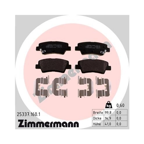 Zimmermann Bremsenset hinten Bremsscheiben + Bremsbeläge Hyundai i40 17/18 Zoll