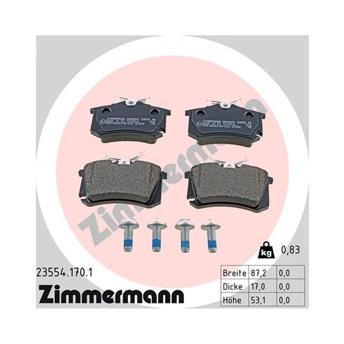 Zimmermann Bremsenset hinten Scheiben + Beläge VW Golf VII svan 1.4 TSI Euro6