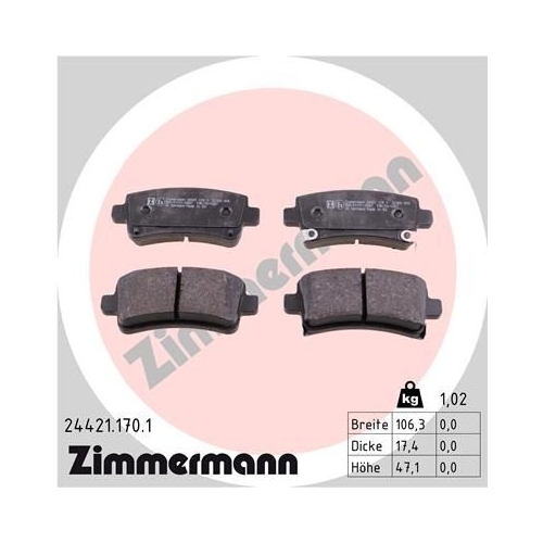 Zimmermann Bremsenset hinten Bremsscheiben + Bremsbeläge OPEL INSIGNIA 17 ZOLL