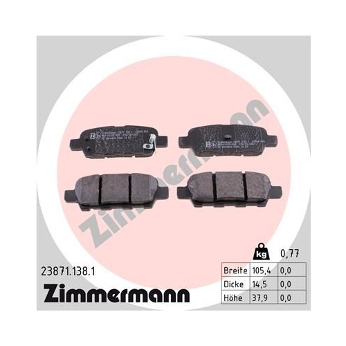 Zimmermann Bremsenset hinten Bremsscheiben + Bremsbeläge Nissan Juke F15 Pulsar