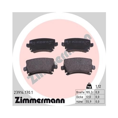 Zimmermann Bremsenset hinten Bremsscheiben + Bremsbeläge Audi Seat Skoda VW